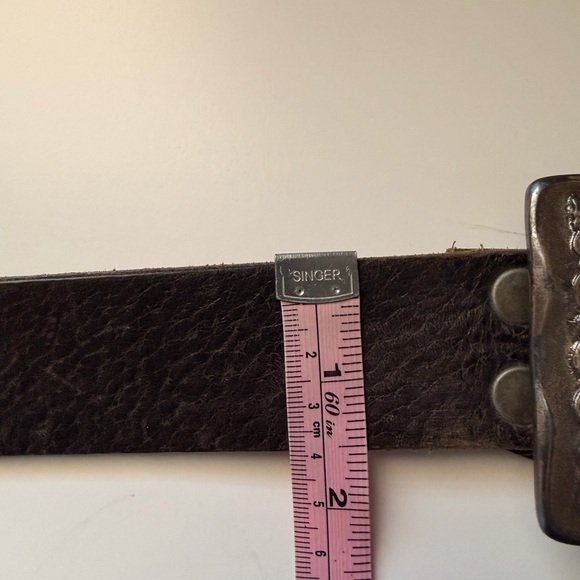 Brave Leather Belt Womens 26 Black Removable Buckle Distressed Silver Western - Picture 12 of 12